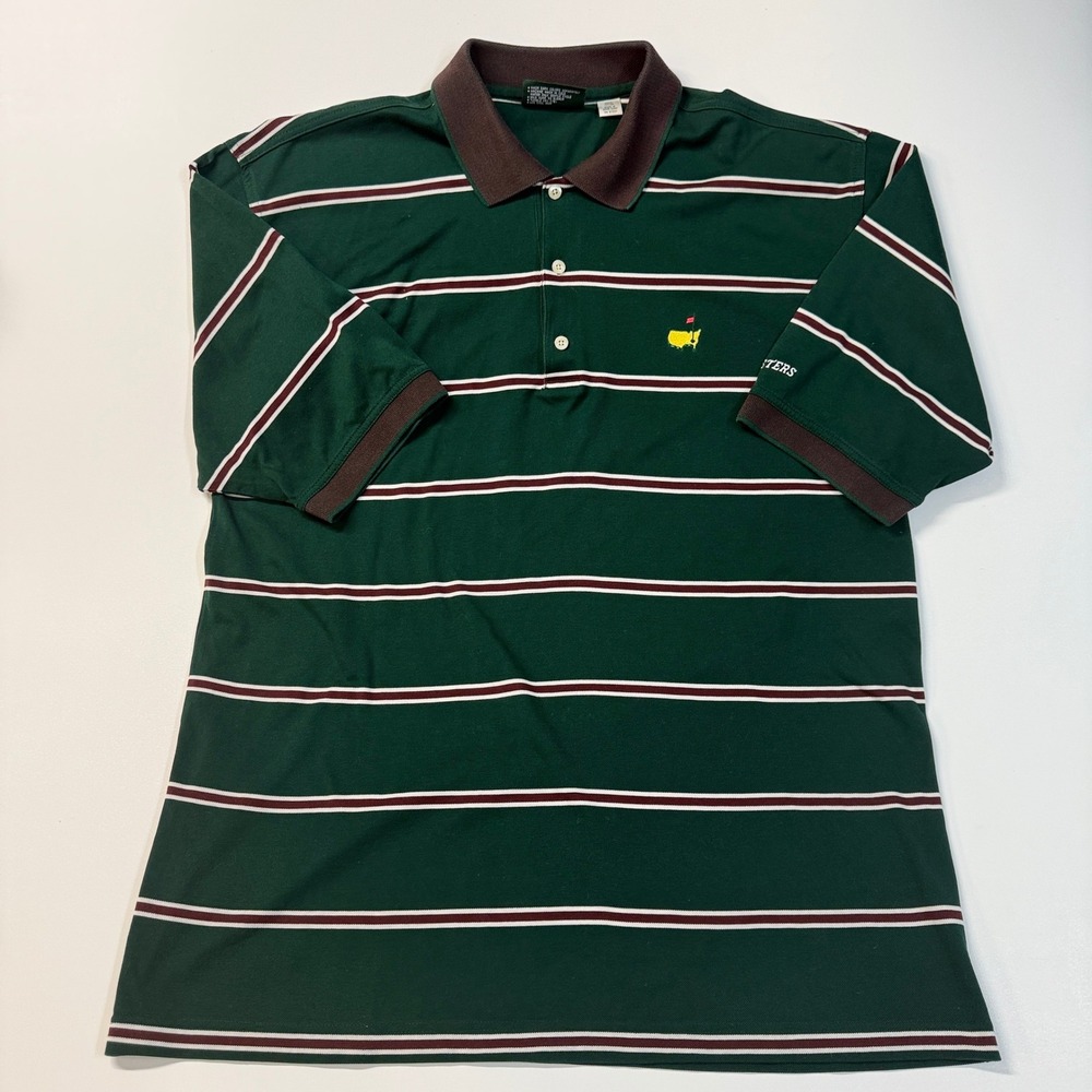 Masters Green Striped Polo Shirt with Embroidered Logo